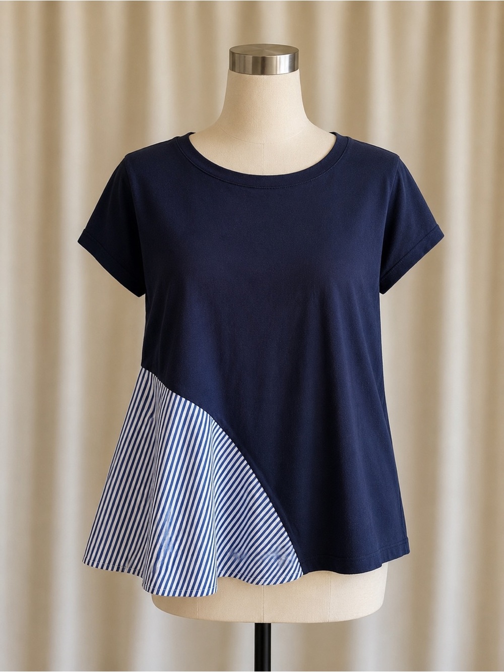 Banana Republic Navy Short Sleeve Tee with Striped Hem Panel